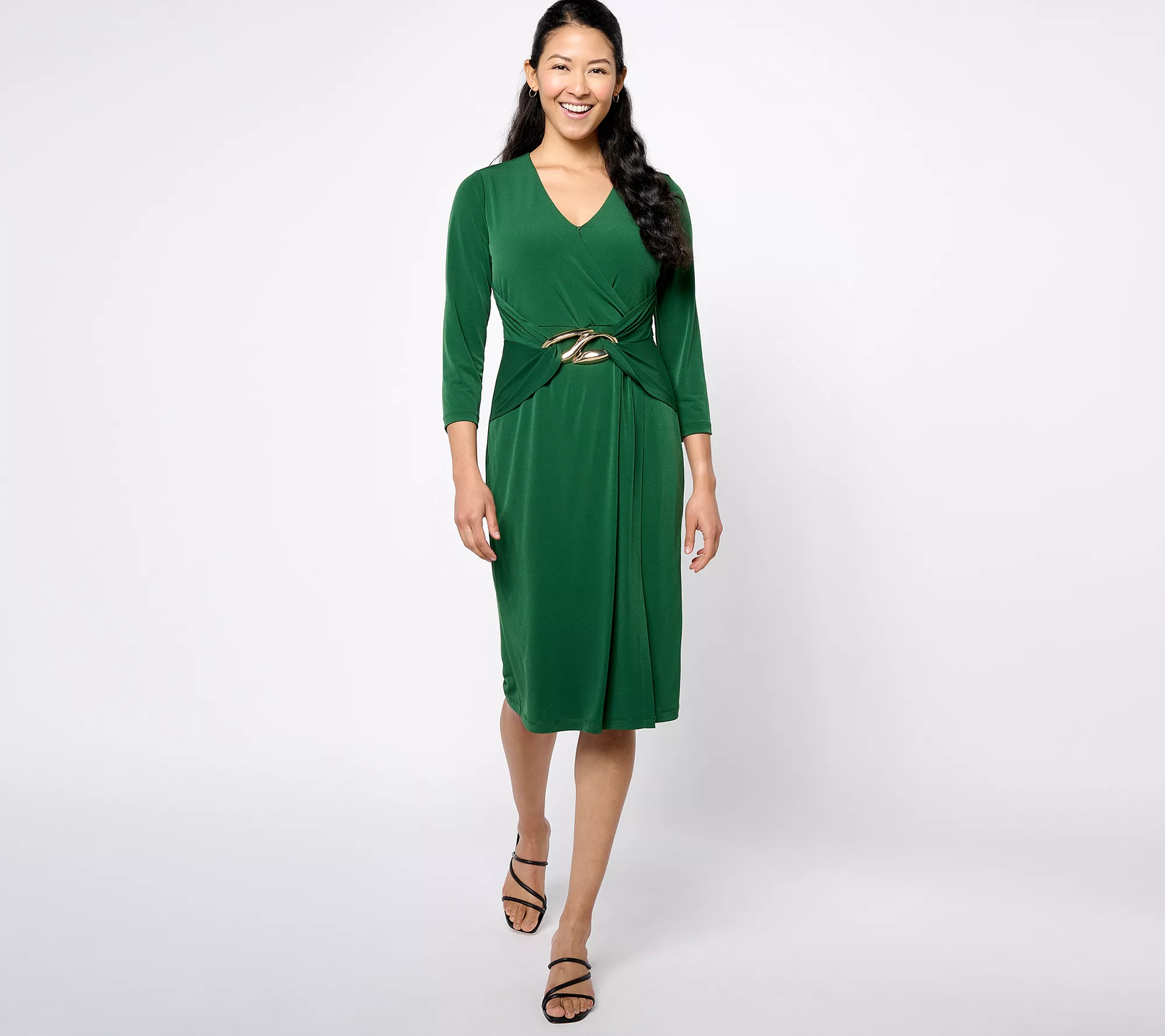 "As Is" Susan Graver Occasions Pet Liquid Knit Faux Wrap Dress