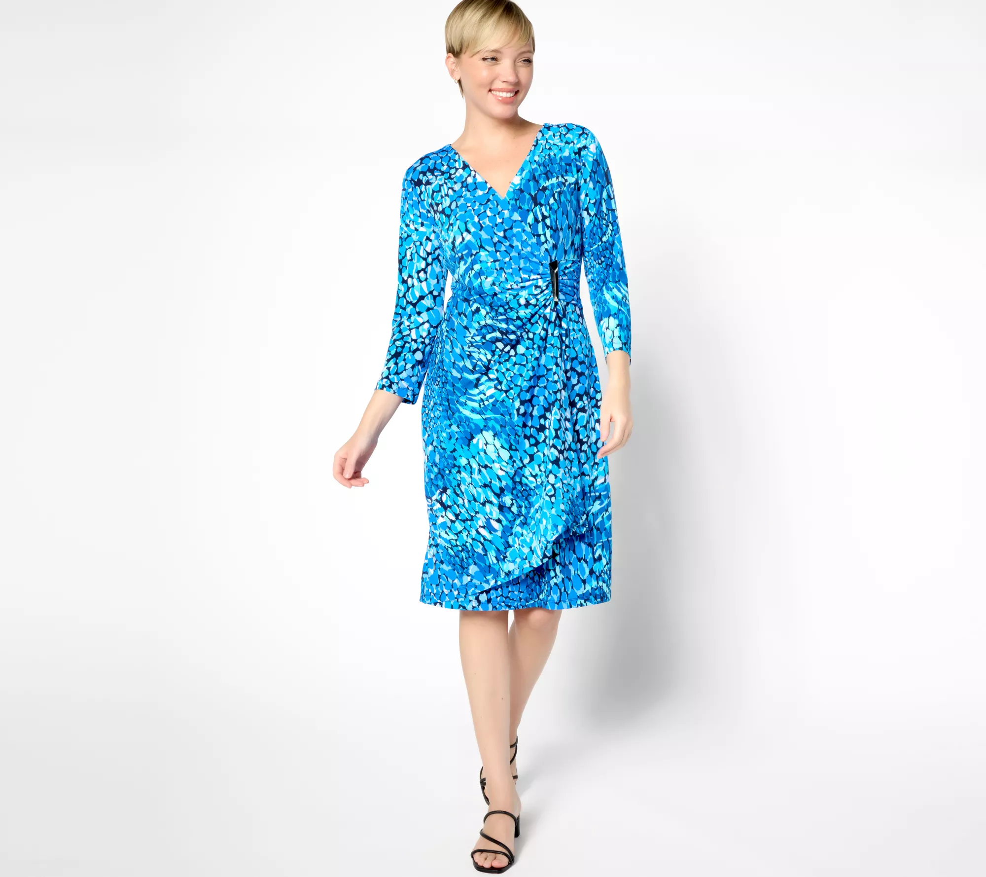 "As Is" Susan Graver Regular Printed Liquid Knit Faux Wrap Dress