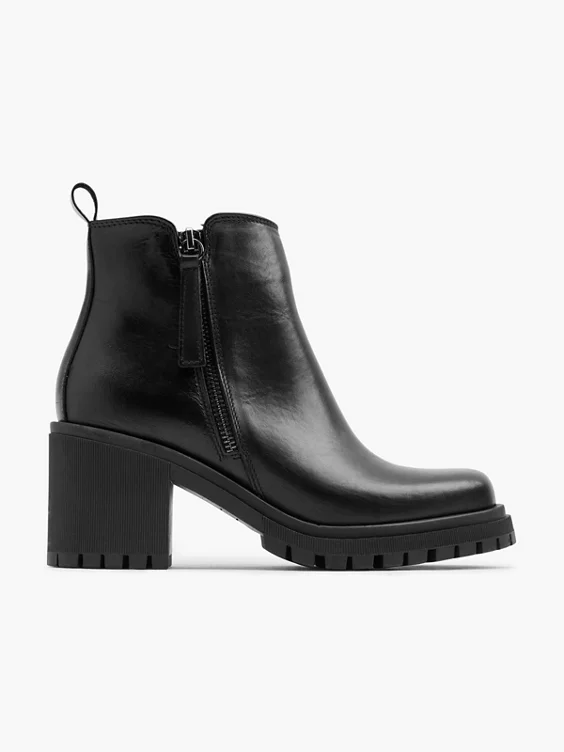 5th Avenue  Black Leather Heeled Ankle Boot with Zipper