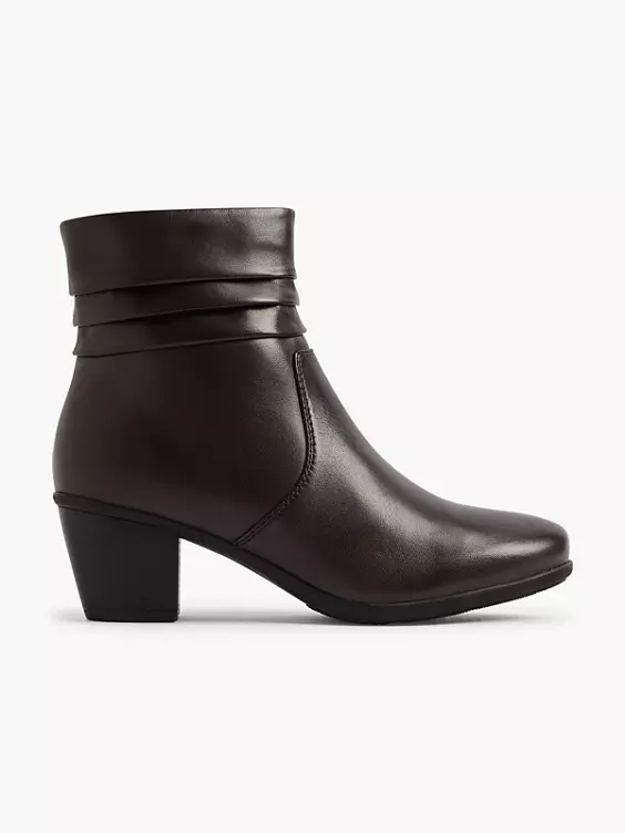 5th Avenue  Brown Ruched Leather Heeled Ankle Boot