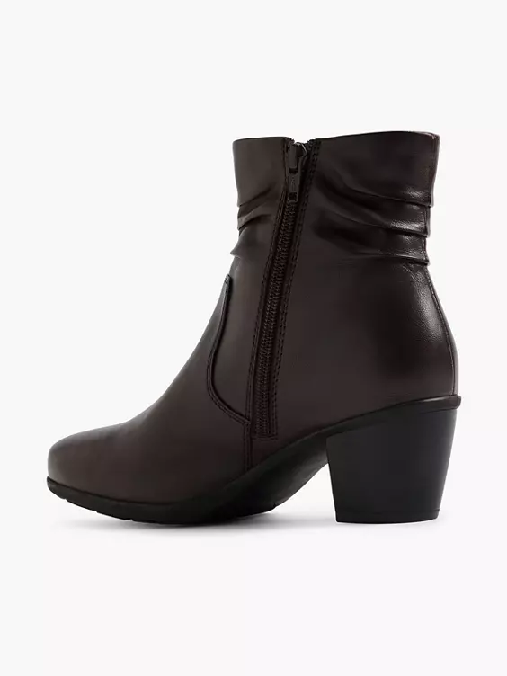 5th Avenue  Brown Ruched Leather Heeled Ankle Boot