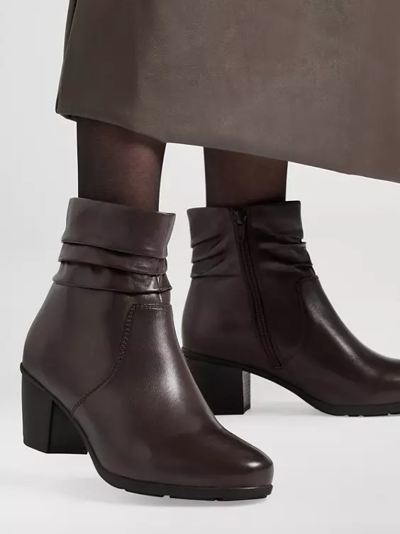 5th Avenue  Brown Ruched Leather Heeled Ankle Boot