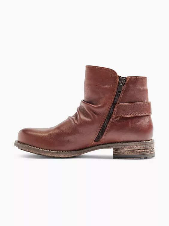 5th Avenue  Tan Leather Ruched Buckled Ankle Boot