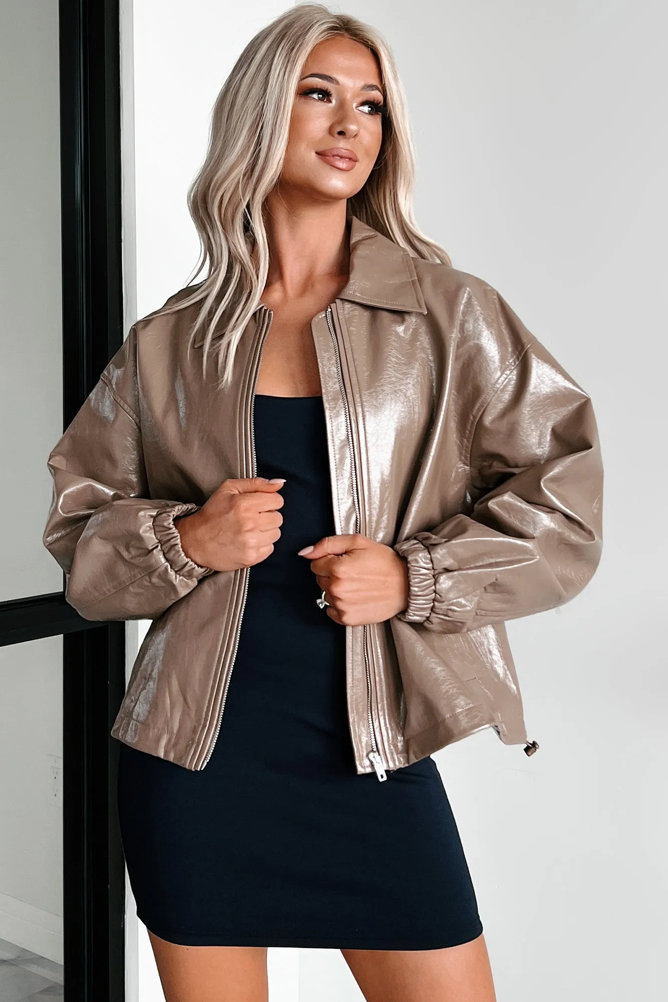 Always Opinionated Patent Leather Jacket (Brown)