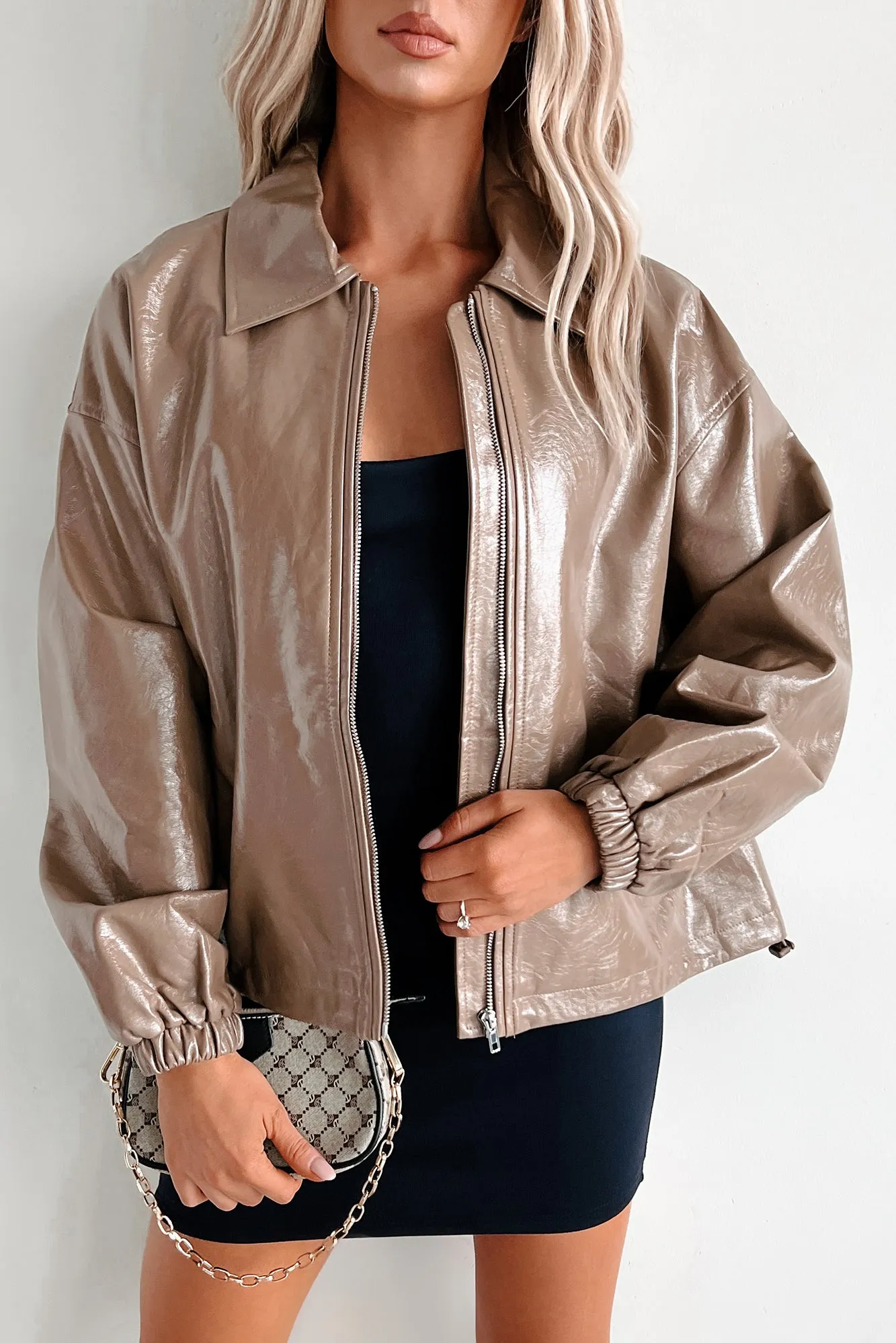 Always Opinionated Patent Leather Jacket (Brown)