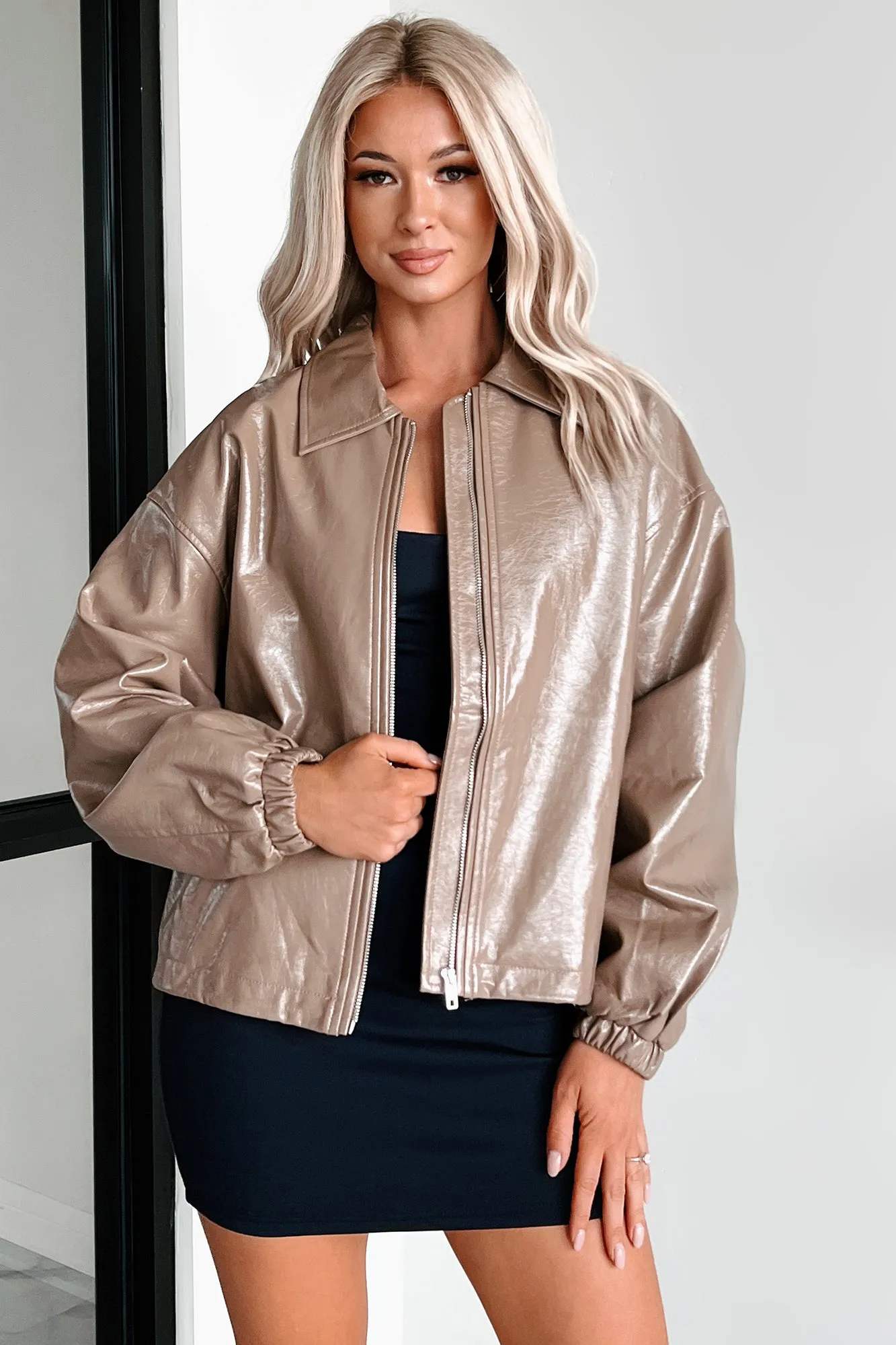 Always Opinionated Patent Leather Jacket (Brown)