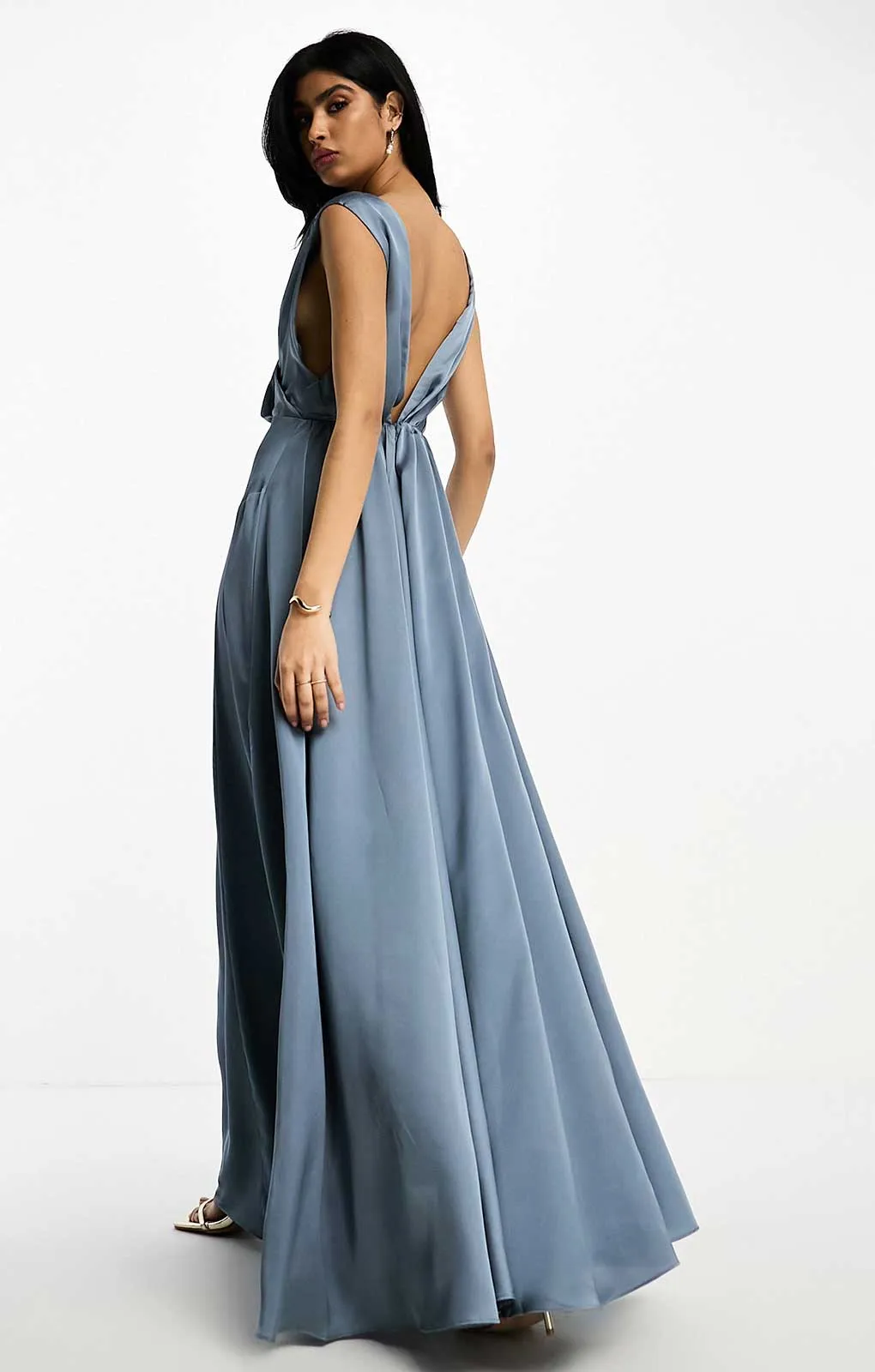 Asos Edition Satin Maxi Dress With Wrap Bodice In Dusky Blue