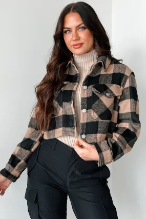 Autumn Aesthetic Plaid Crop Jacket (Camel)