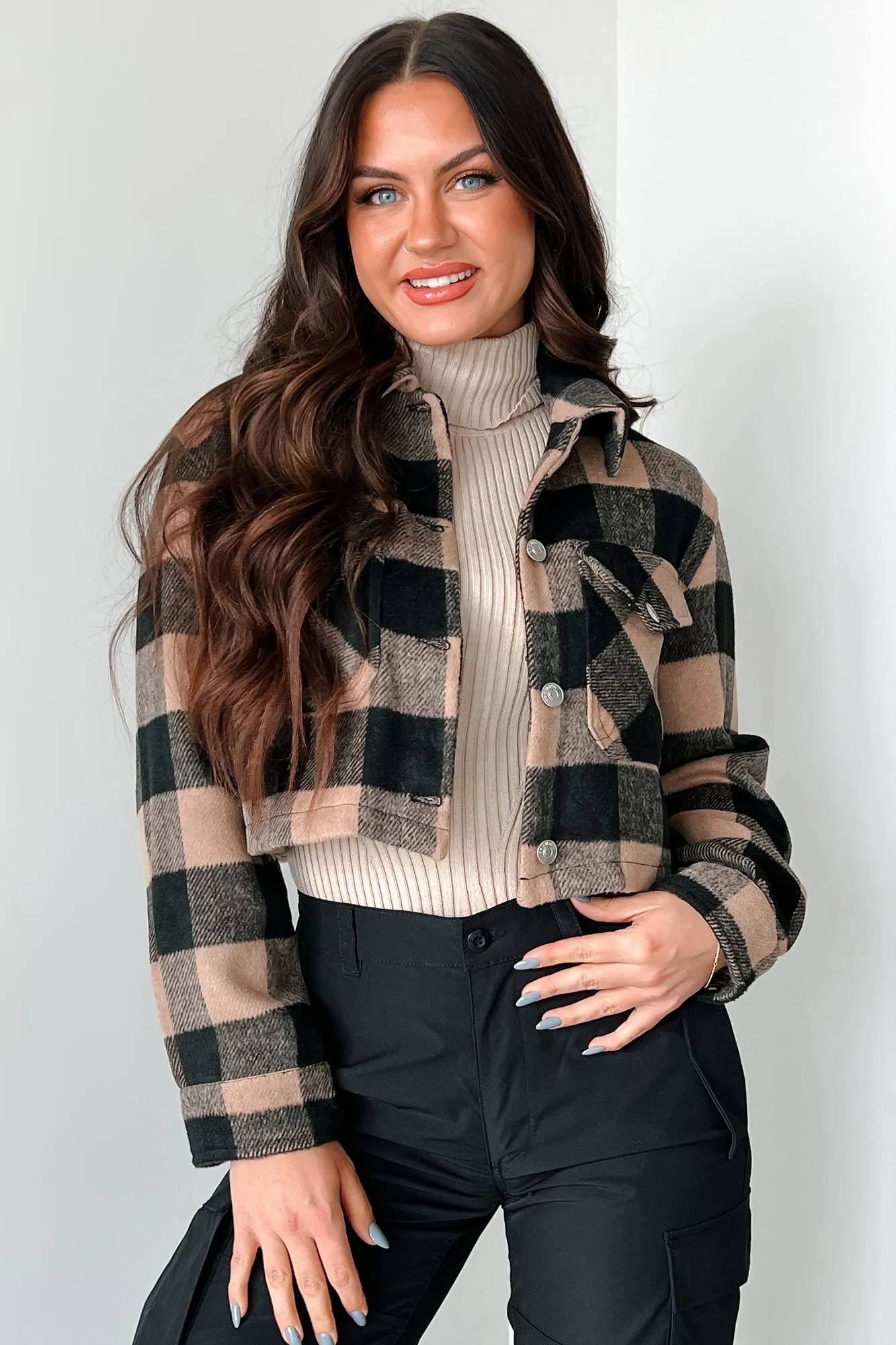 Autumn Aesthetic Plaid Crop Jacket (Camel)