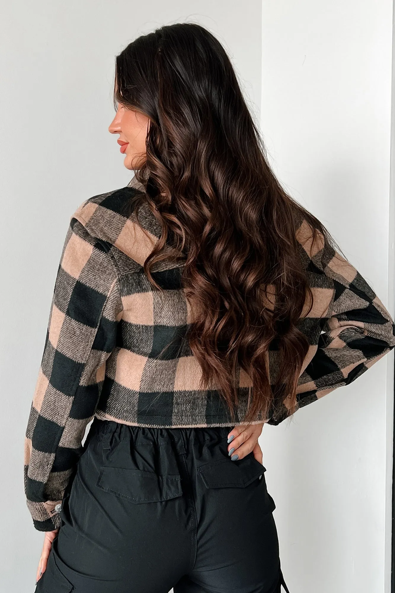 Autumn Aesthetic Plaid Crop Jacket (Camel)