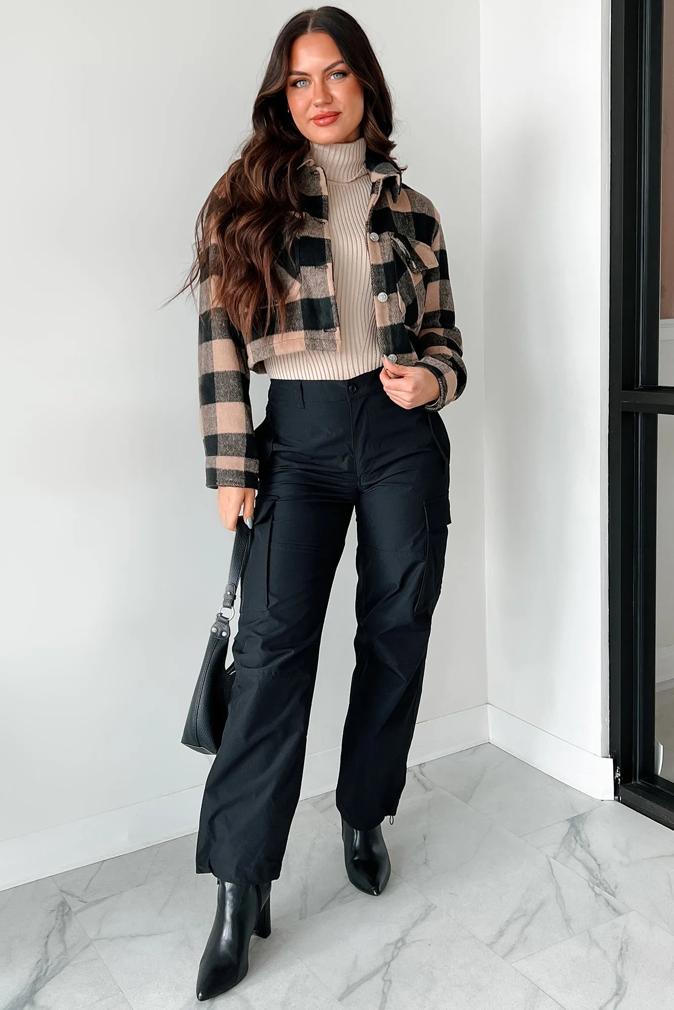 Autumn Aesthetic Plaid Crop Jacket (Camel)