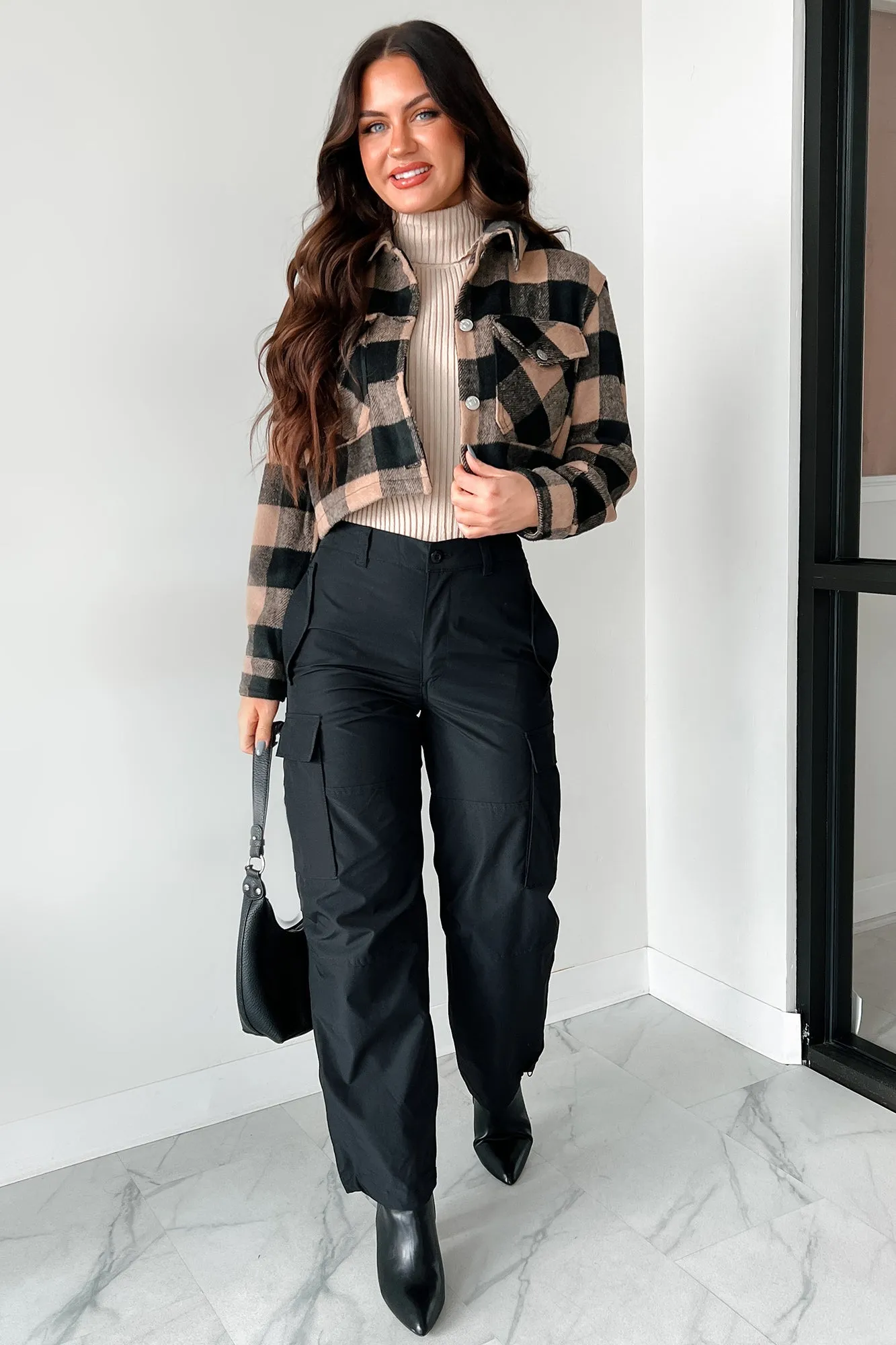 Autumn Aesthetic Plaid Crop Jacket (Camel)