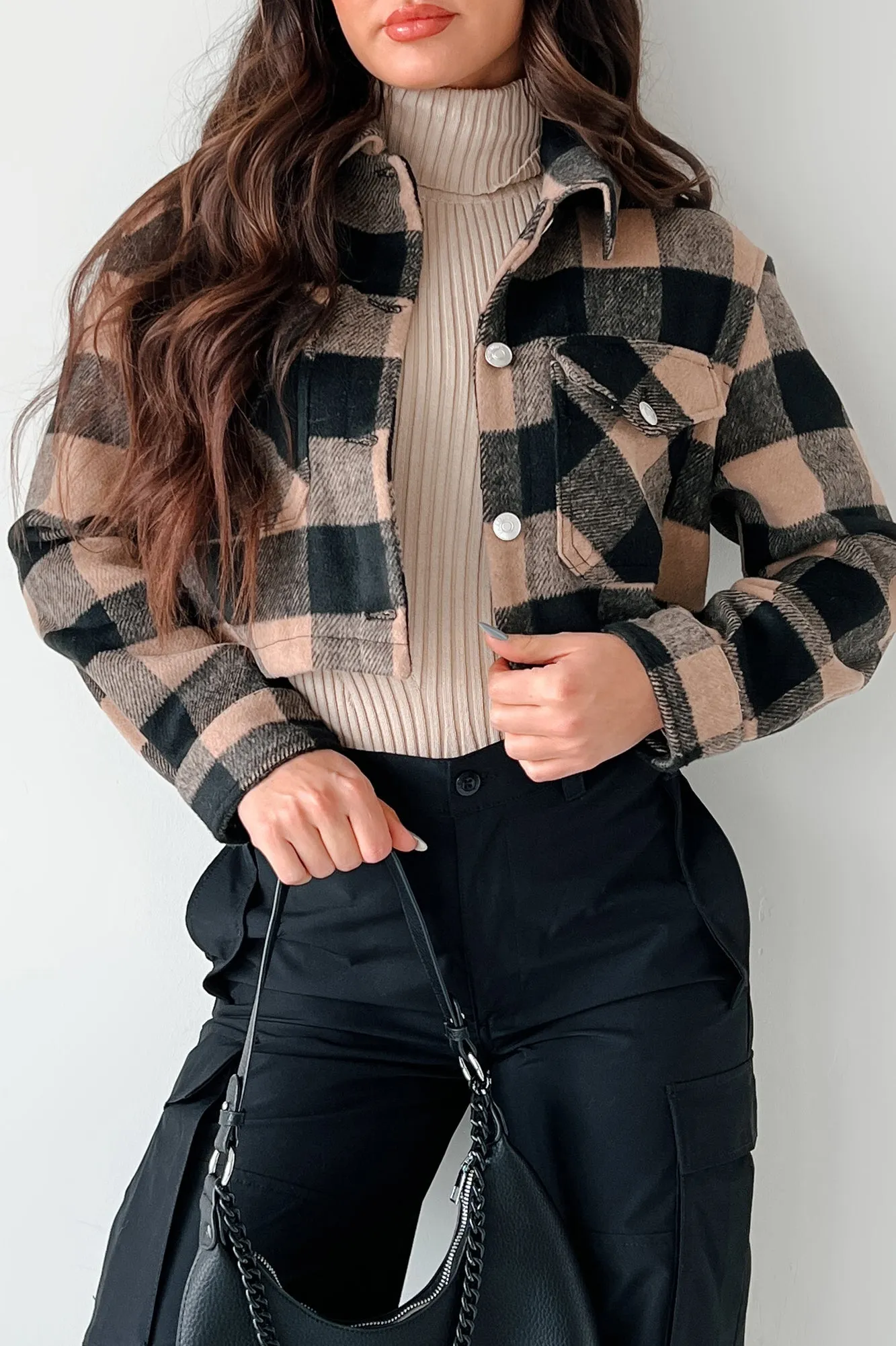 Autumn Aesthetic Plaid Crop Jacket (Camel)