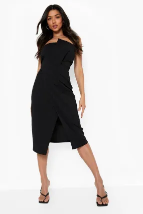 Bandeau Wrap Detail Split Midi Dress