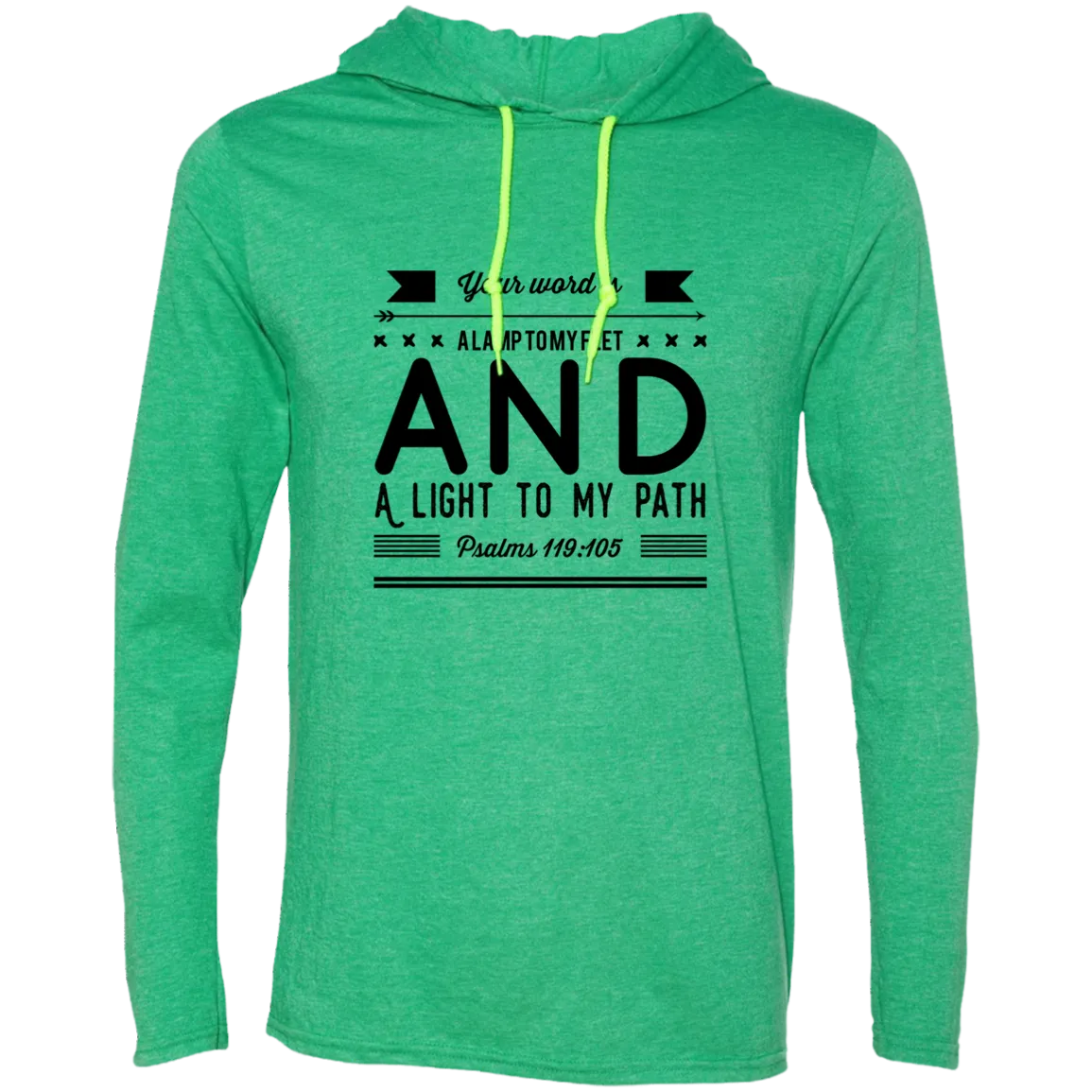 Bible Verse Men Long Sleeve T-Shirt Hoodie - Your Word Is Light To My Path ~Psalm 119:105~ Design 14 (Black Font)