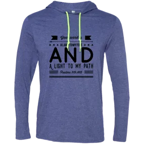 Bible Verse Men Long Sleeve T-Shirt Hoodie - Your Word Is Light To My Path ~Psalm 119:105~ Design 14 (Black Font)