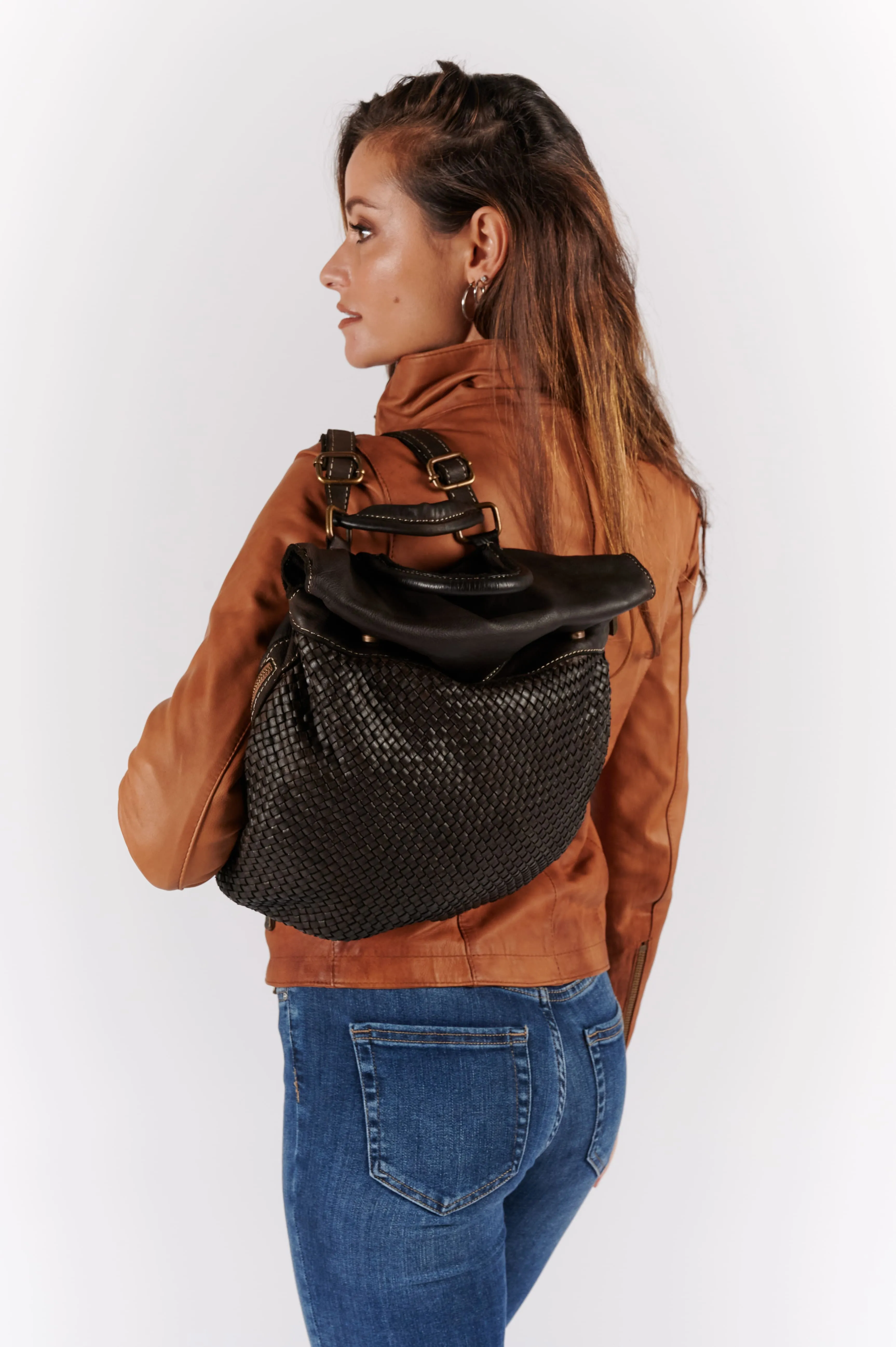 Big PISA leather woven backpack