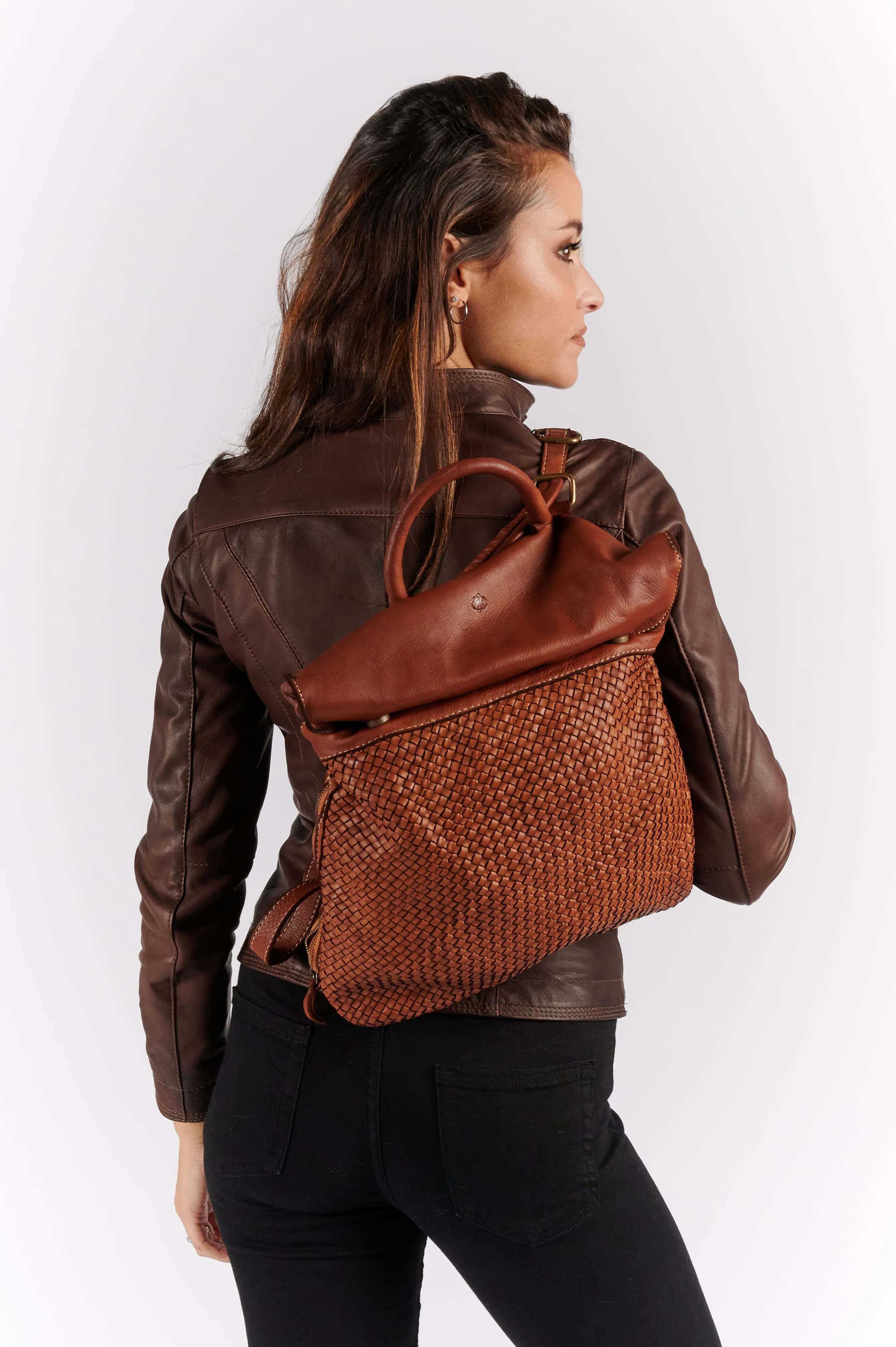 Big PISA leather woven backpack