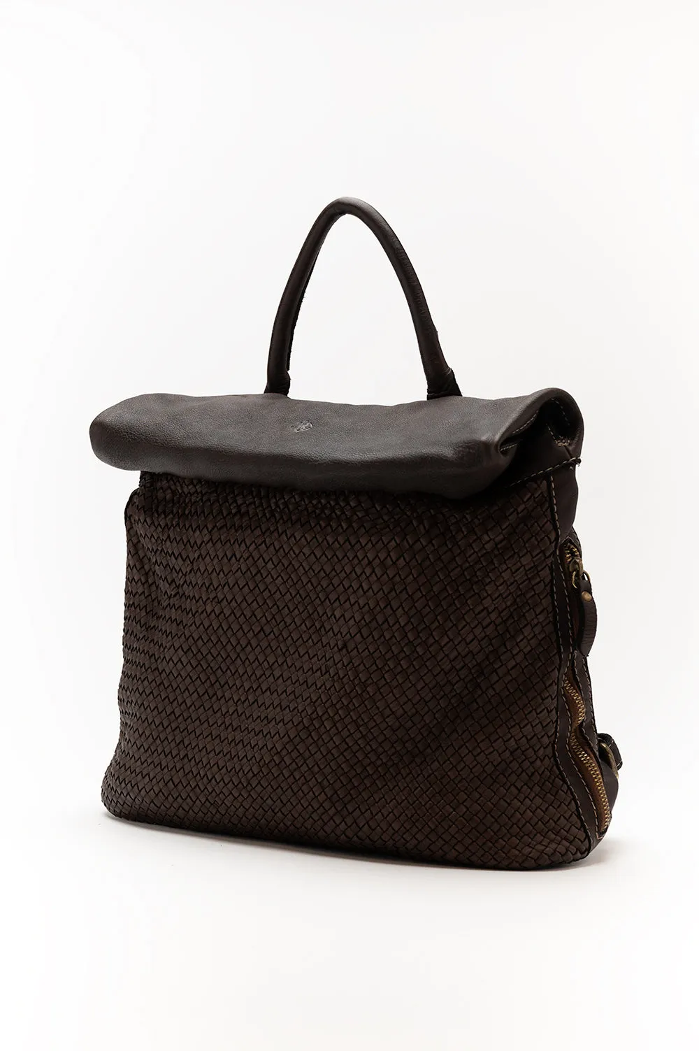 Big PISA leather woven backpack