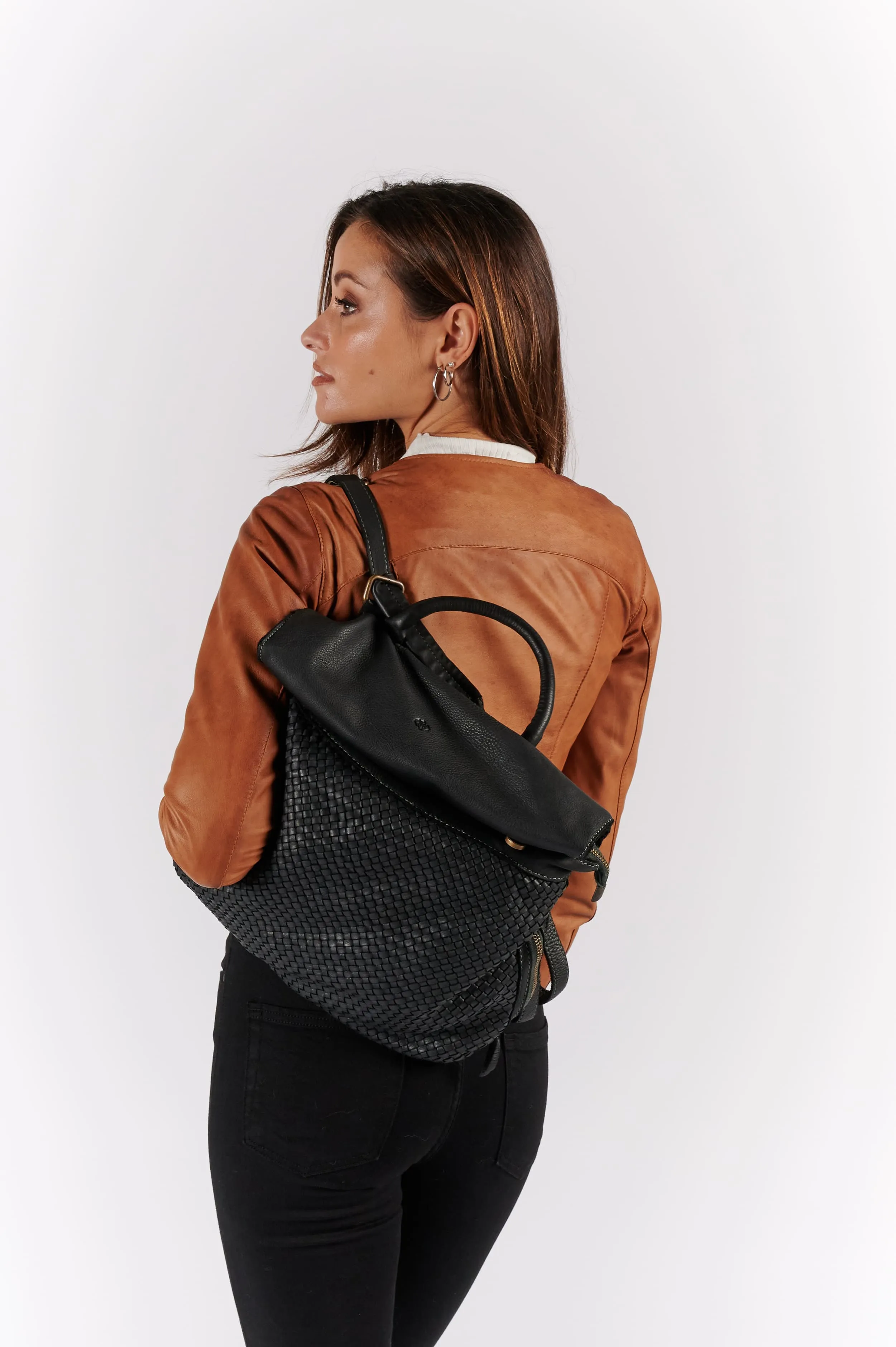 Big PISA leather woven backpack