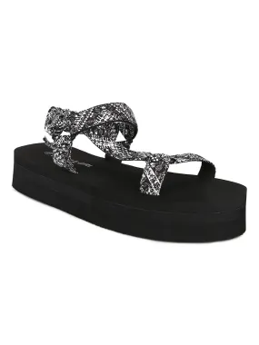 Black & White PU Printed Platform Sandals