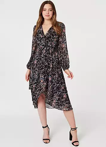 Black Floral High Low Wrap Midi Dress by Izabel London | Look Again