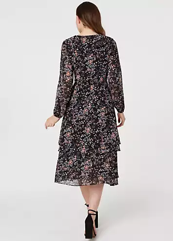 Black Floral High Low Wrap Midi Dress by Izabel London | Look Again