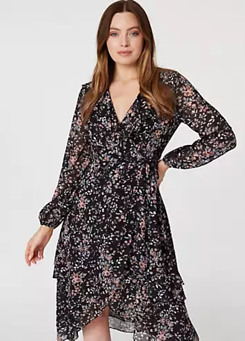 Black Floral High Low Wrap Midi Dress by Izabel London | Look Again