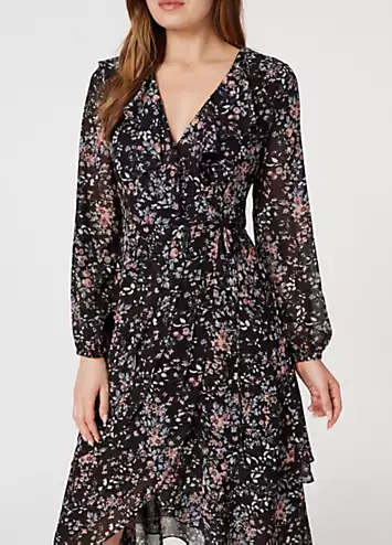 Black Floral High Low Wrap Midi Dress by Izabel London | Look Again