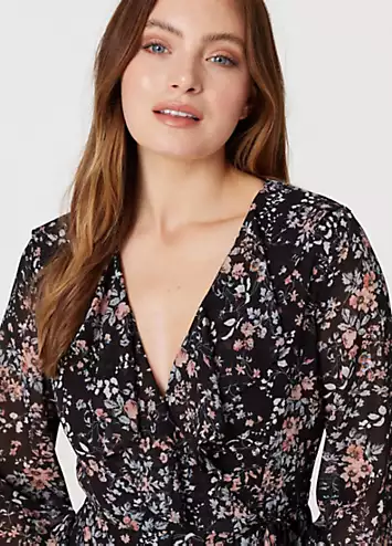 Black Floral High Low Wrap Midi Dress by Izabel London | Look Again