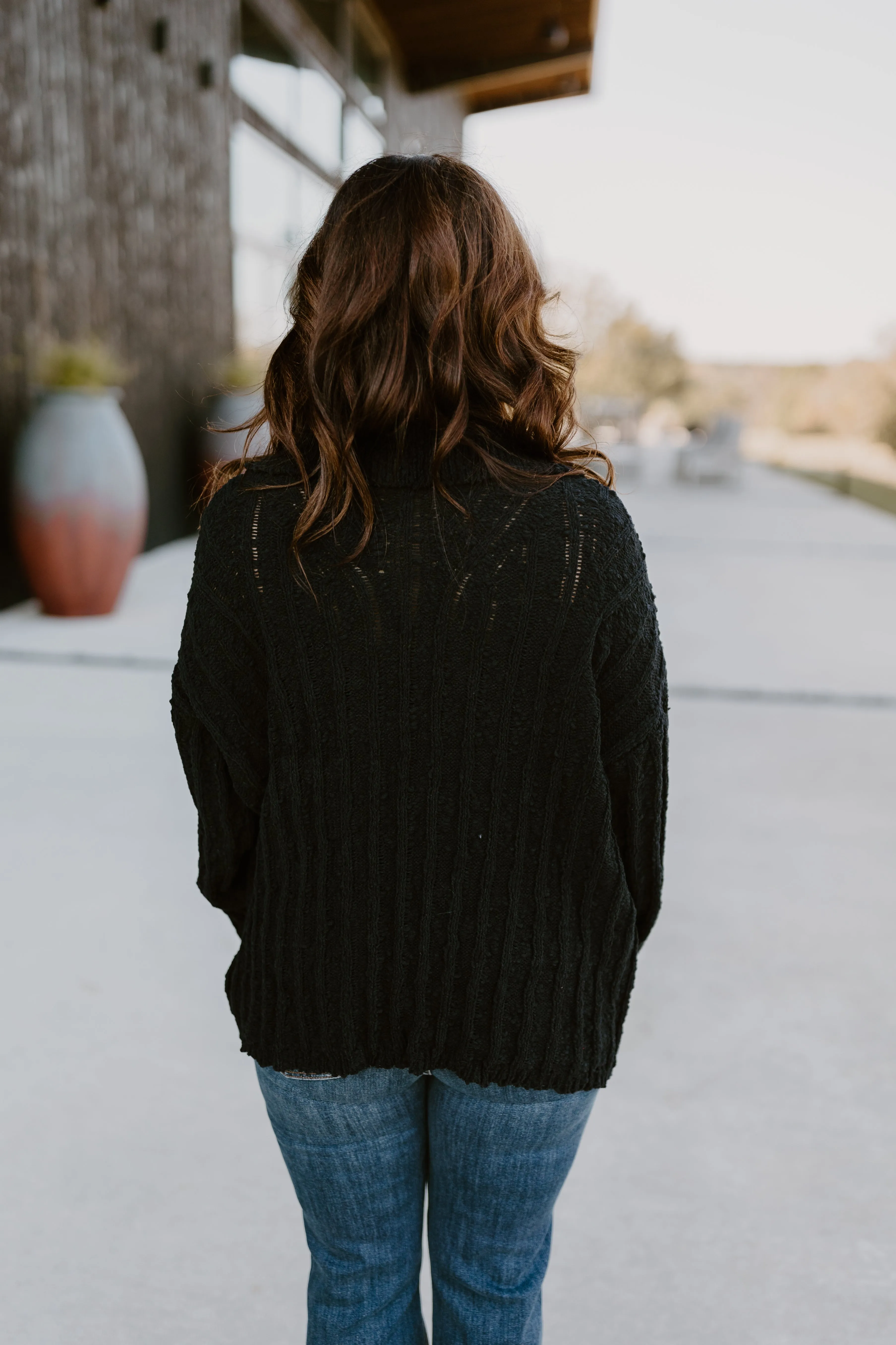 Black Oversized Comfy Collared Pullover