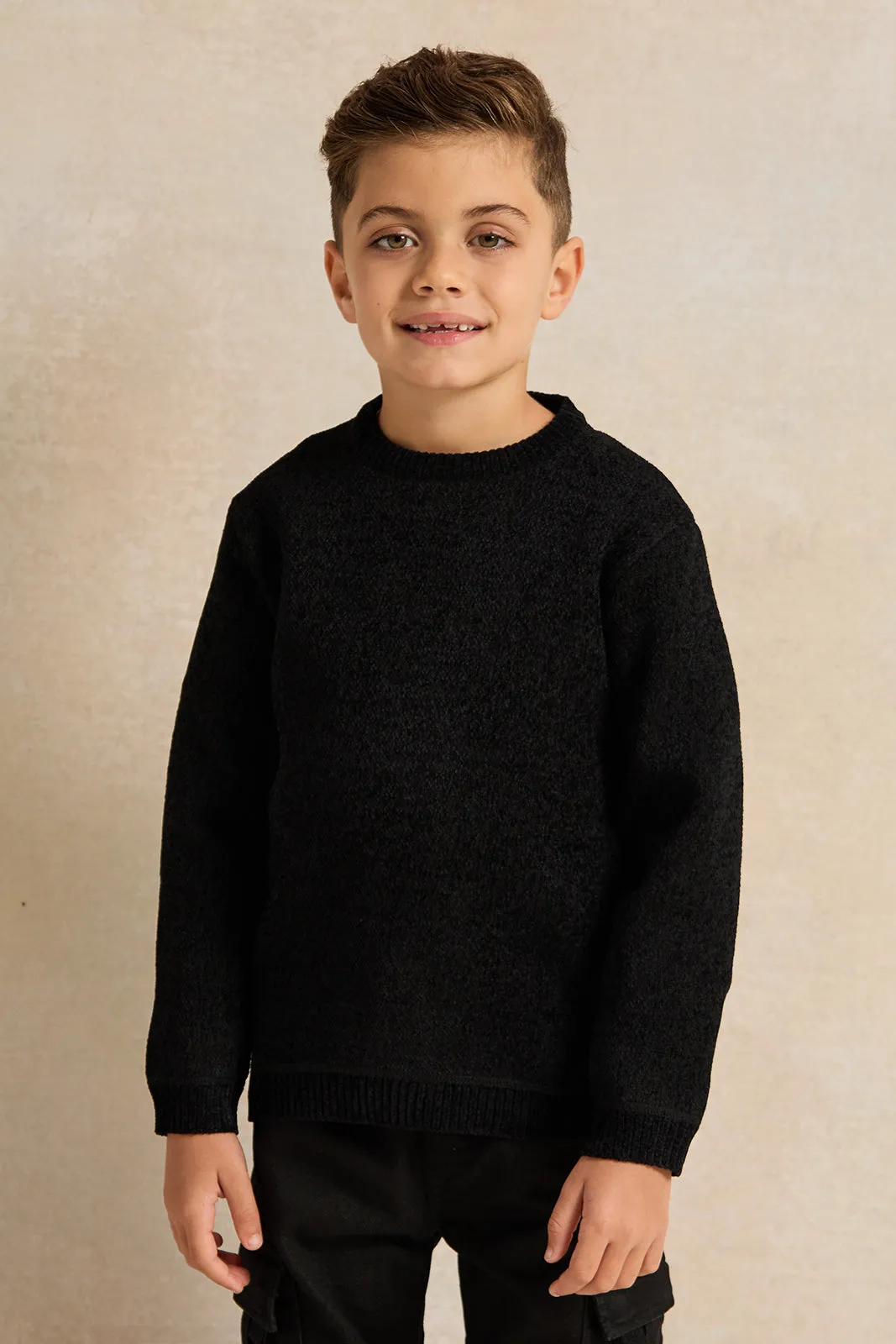 Boys Black Plain Pullover