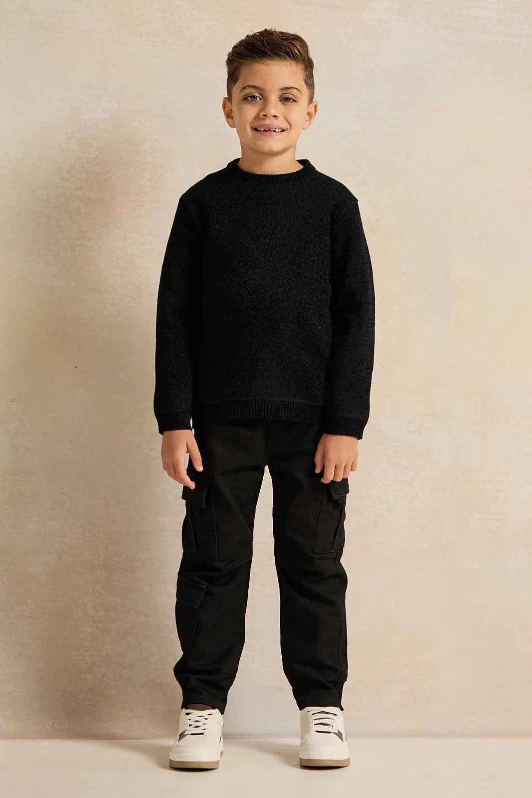 Boys Black Plain Pullover