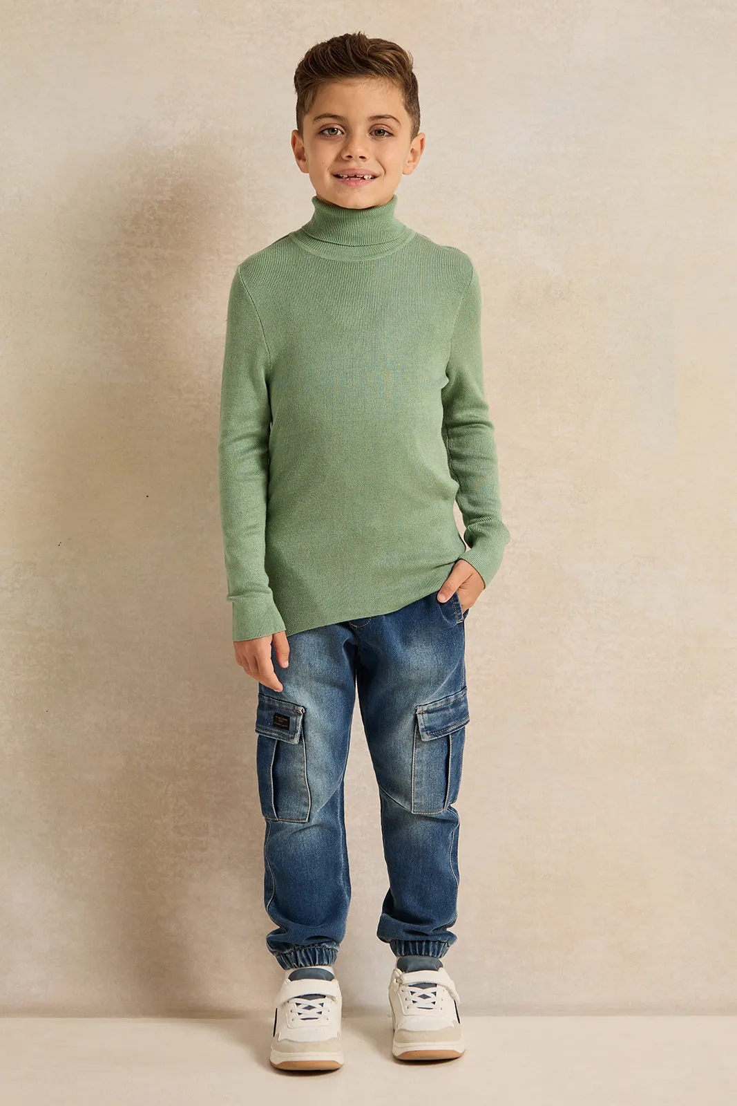 Boys Mint High Neck Plain Pullover