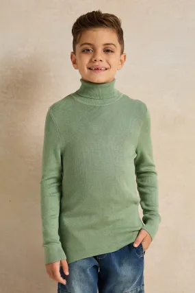 Boys Mint High Neck Plain Pullover