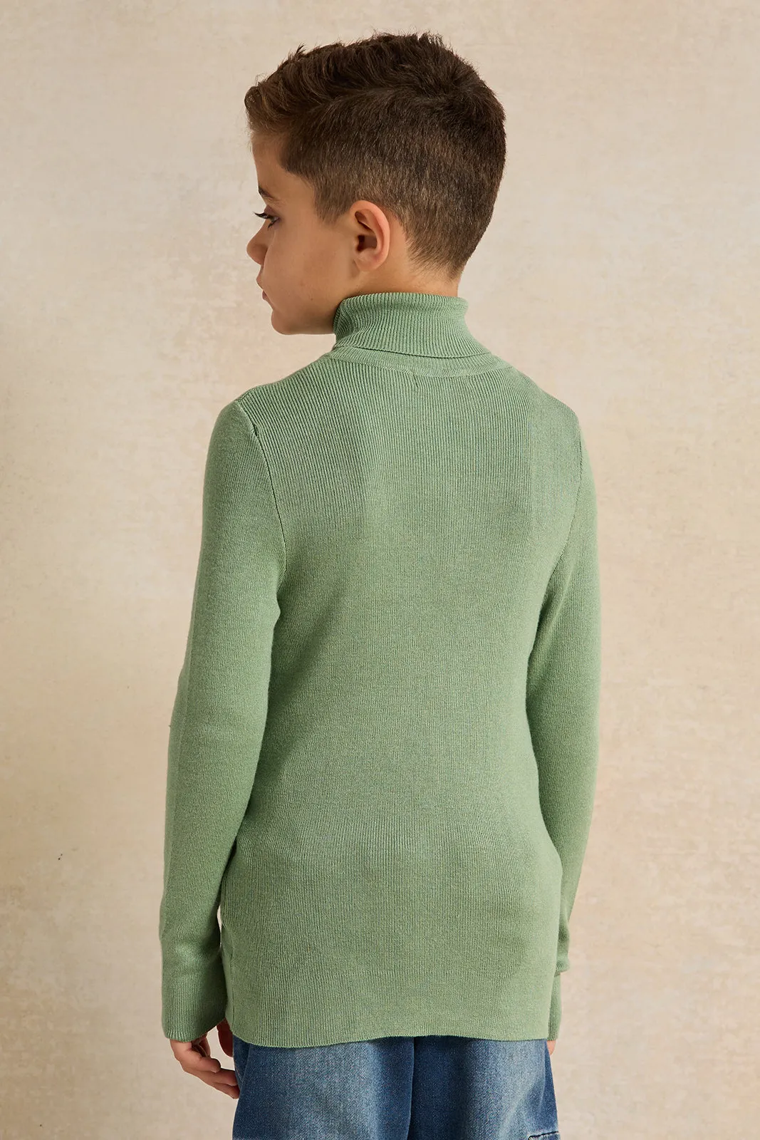 Boys Mint High Neck Plain Pullover