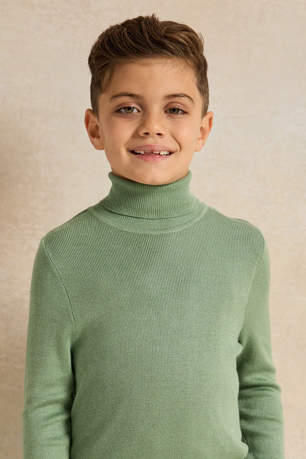 Boys Mint High Neck Plain Pullover