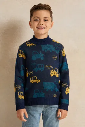 Boys Navy Printed Pullover