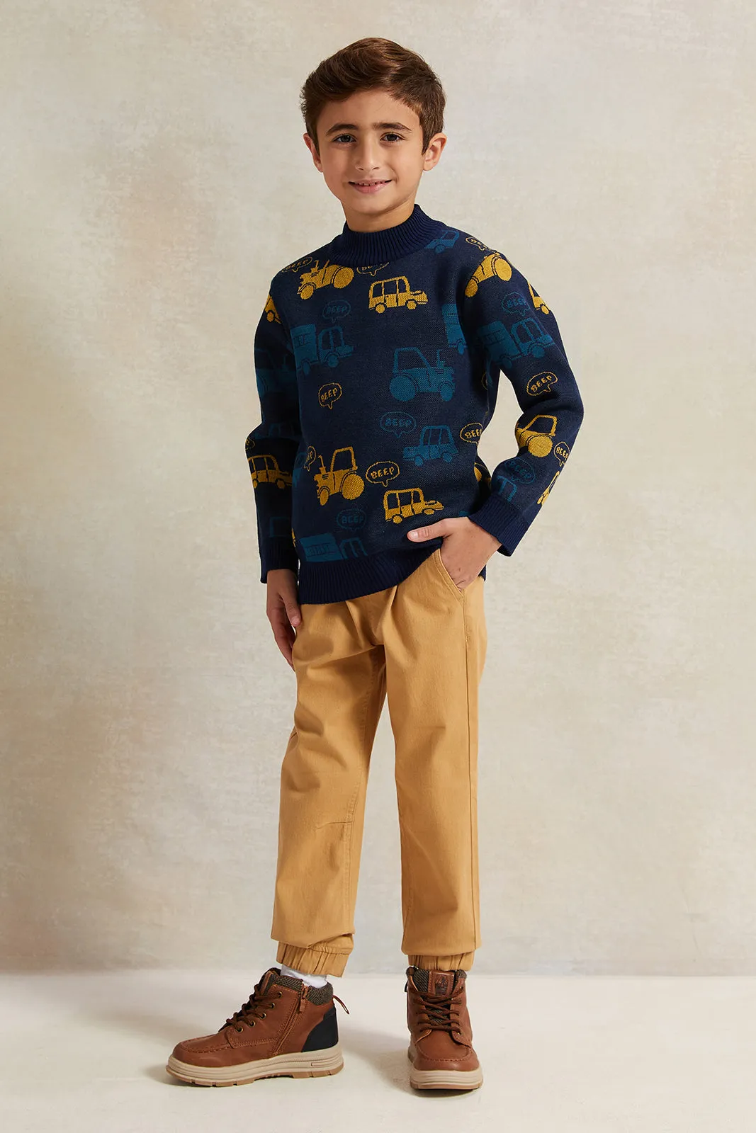 Boys Navy Trucks Print Pullover