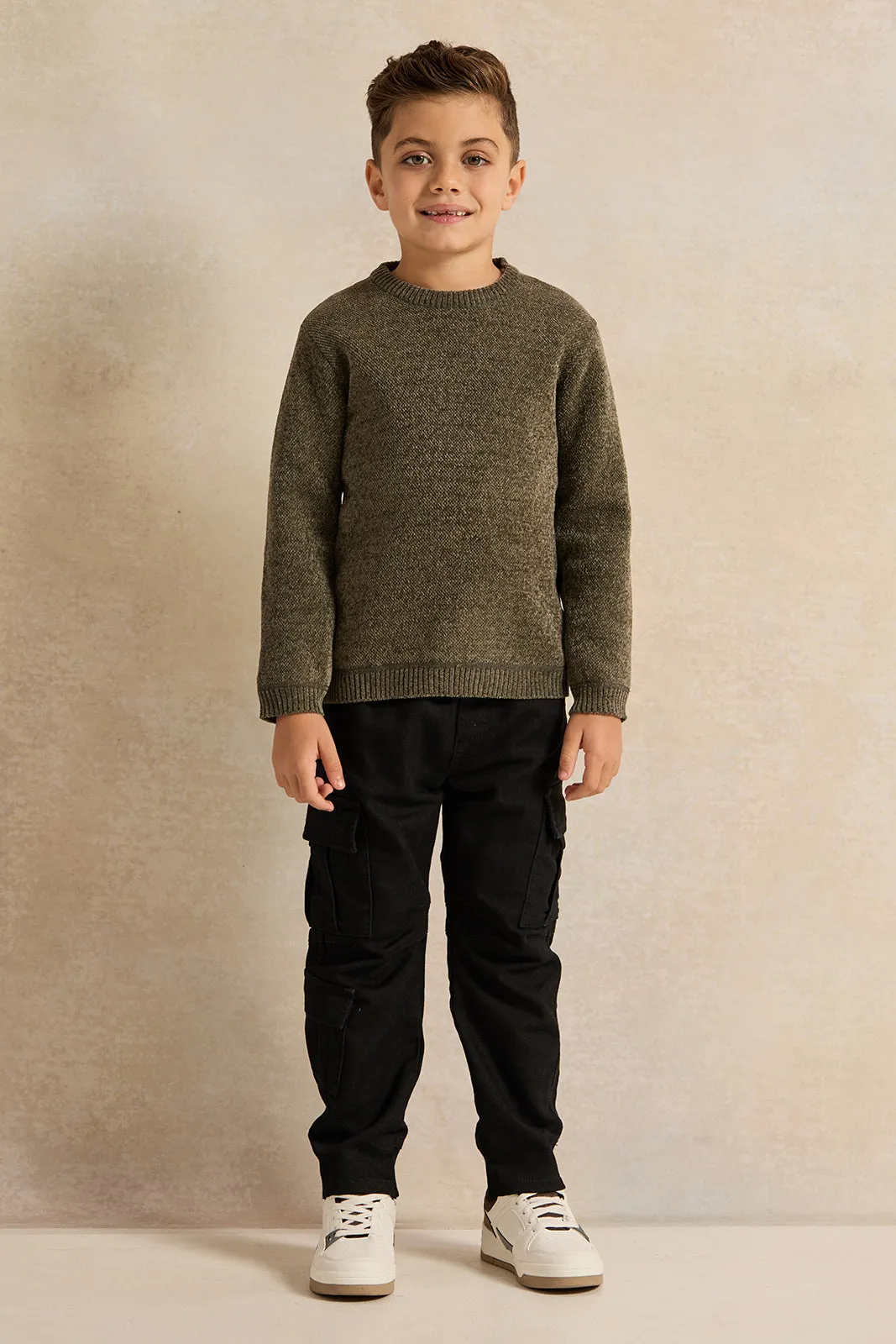 Boys Olive Plain Pullover