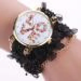 Bracelet Watch Women Rhinestone Crystal Dress Clock Lace Wrap Around Synthetic Chain Analog Quartz Relogio Feminino