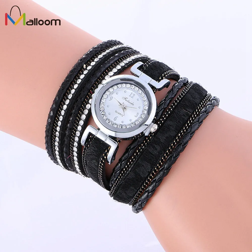 Bracelet Watch Women Rhinestone Crystal Dress Clock Wrap Lady Weave Gift Wrist Relogio Feminino