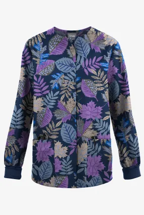 Butter-Soft Originals Autumn In Maine Navy Women's Warm-Up Print Scrub Jacket