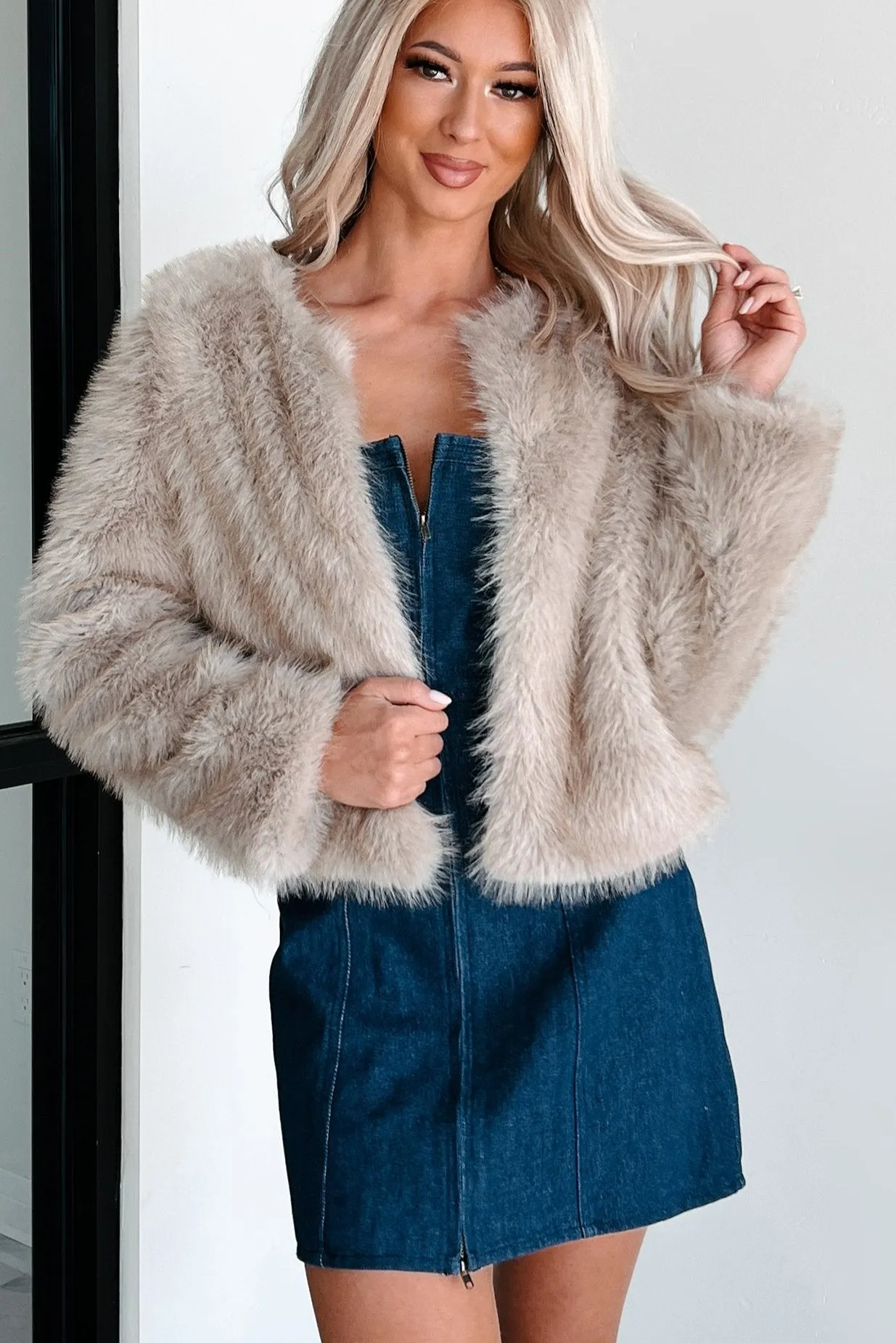 Caviar Wishes Faux Fur Jacket (Taupe)