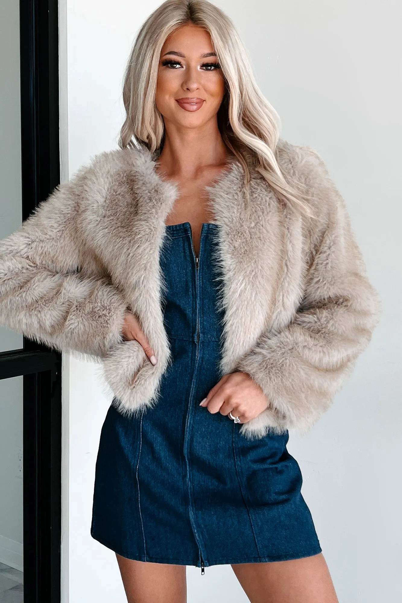 Caviar Wishes Faux Fur Jacket (Taupe)