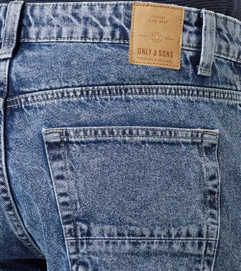 Confezione da 3 pantaloni jeans da uomo larghi Only & SONS Avi cropped o edge larghi blu medio