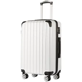 COOLIFE Luggage Expandable(only 28) Suitcase PC+ABS Spinner 20in 24in 28in Carry on (White Grid