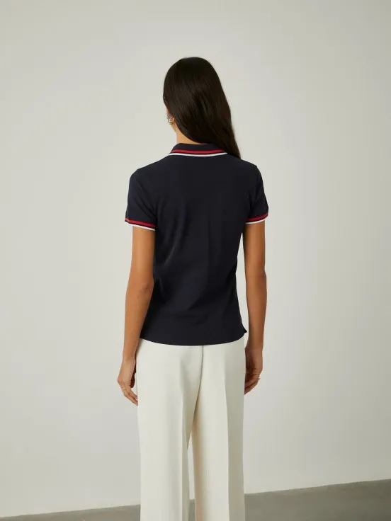 Cotton piqué polo with stripes