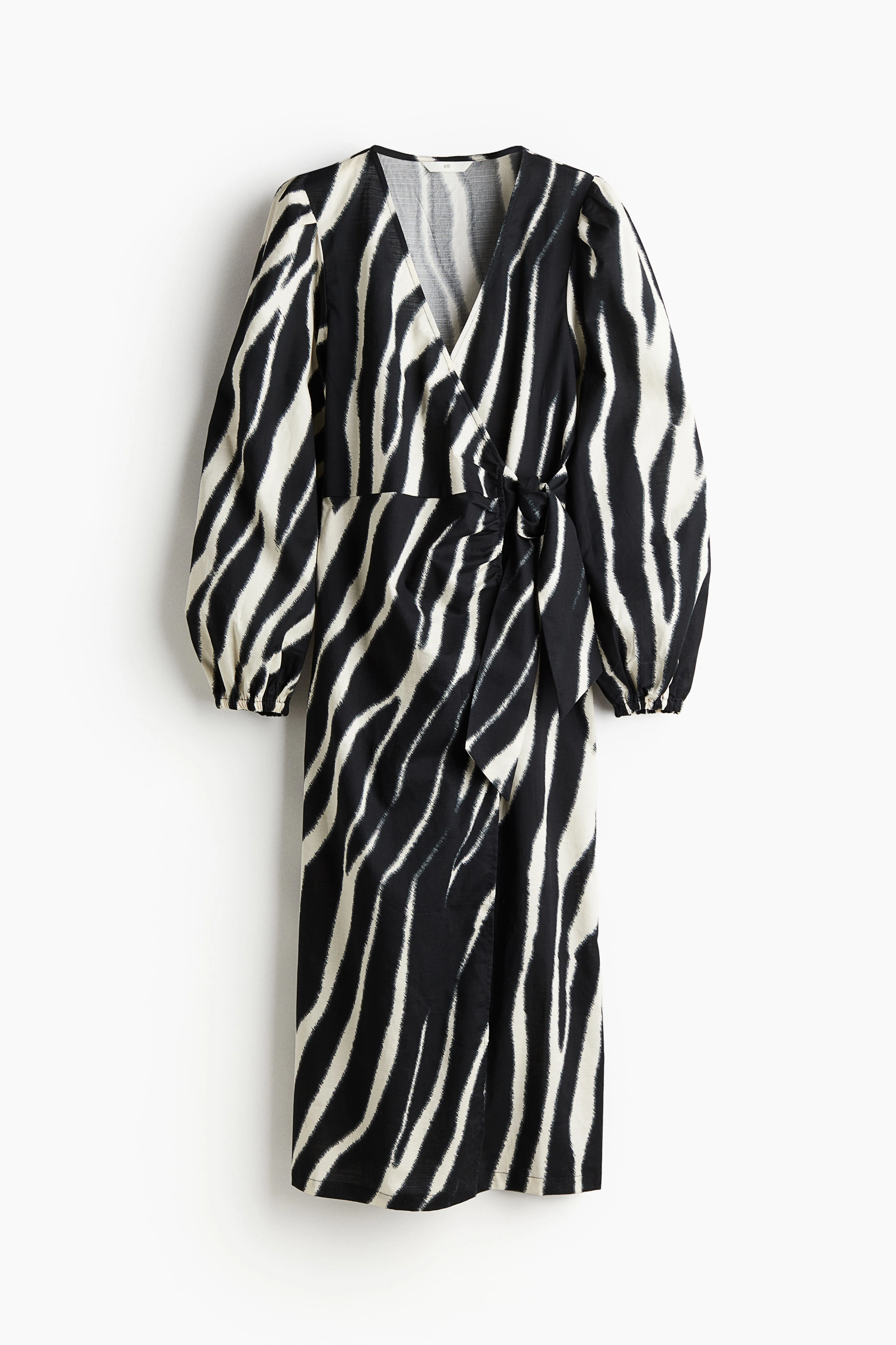 Cotton wrap dress - V-neck - Long sleeve - Black/Zebra print - Ladies | H&M GB