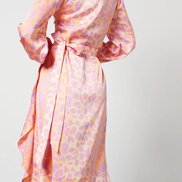 Cras Laracras Printed Silk-Satin Wrap Dress